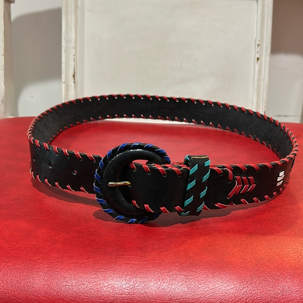 Vintage Ginnie Johansen Black Leather Belt Size Medium